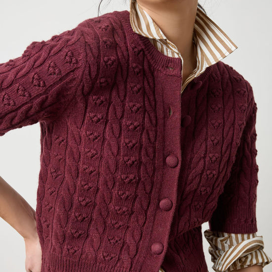Short Sleeve Cardigan Sweater Womens Sweater Plum A3