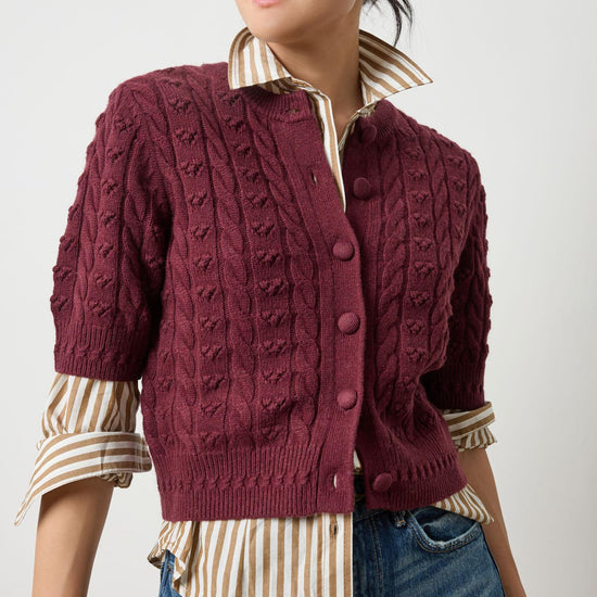 Short Sleeve Cardigan Sweater Womens Sweater Plum A4
