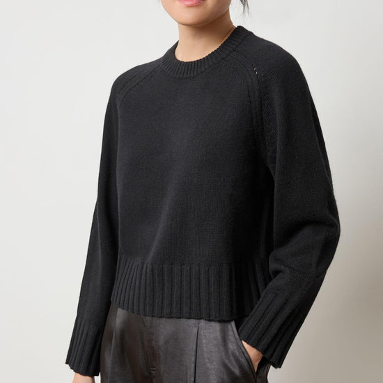 Saddle Sleeve Crewneck Sweater Womens Sweater Black A1