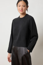 Saddle Sleeve Crewneck Sweater Womens Sweater Black A1