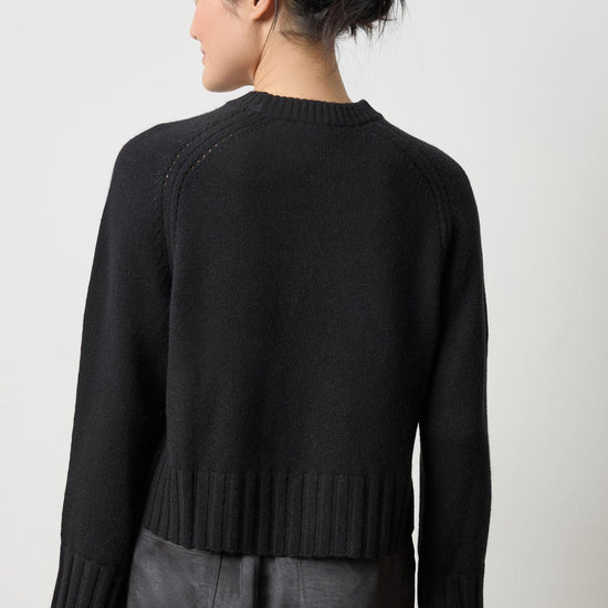 Saddle Sleeve Crewneck Sweater in color Black Image A2