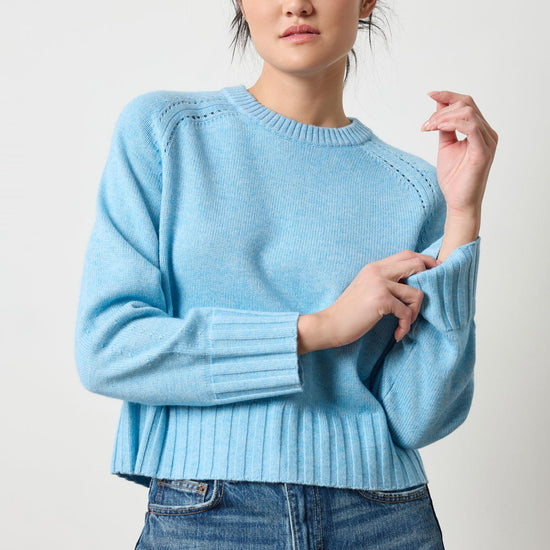 Saddle Sleeve Crewneck Sweater Womens Sweater Mystic Blue A1