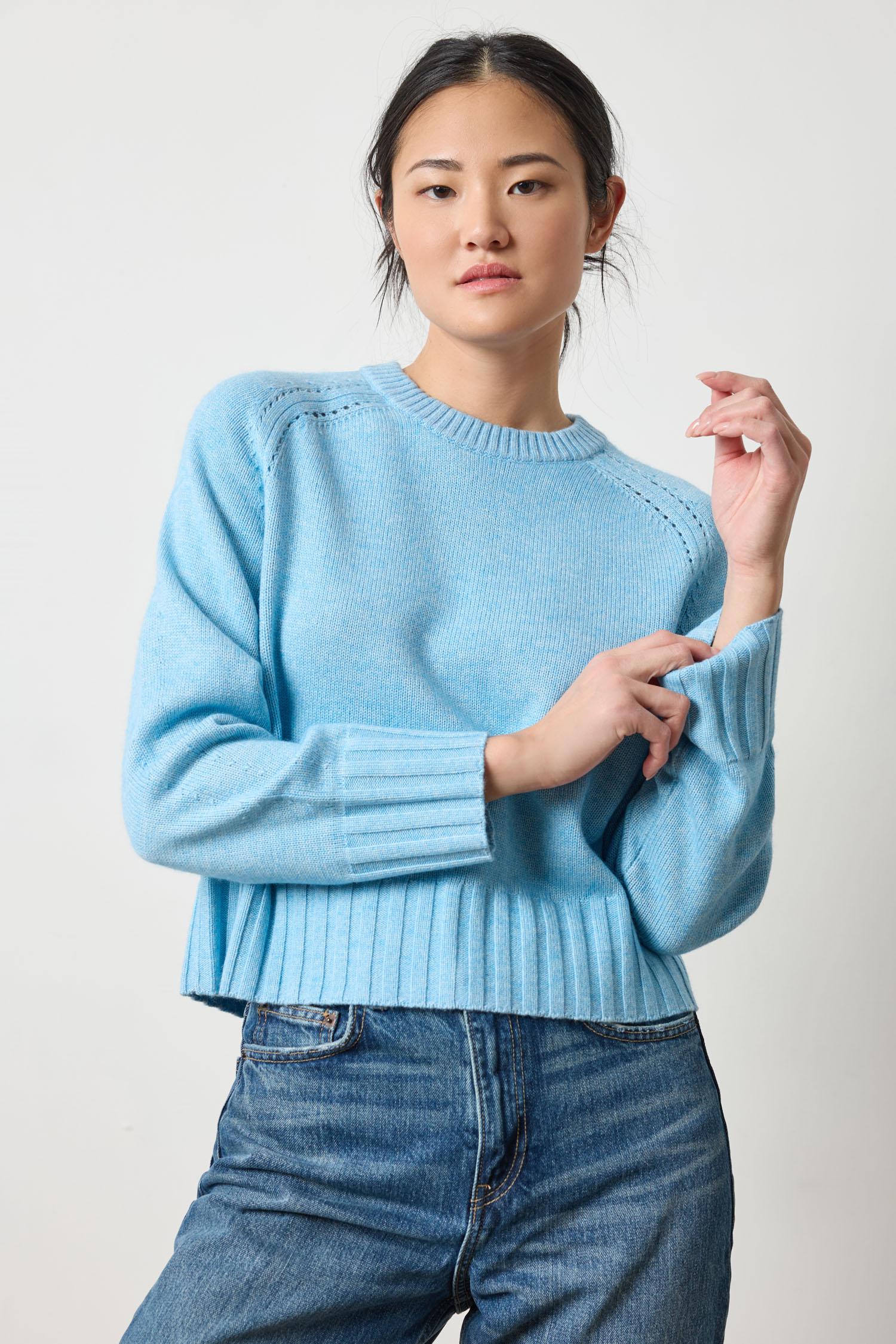 Saddle Sleeve Crewneck Sweater Womens Sweater Mystic Blue A1