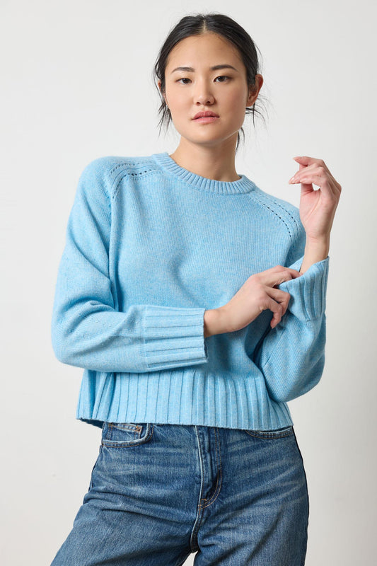 Saddle Sleeve Crewneck Sweater Womens Sweater Mystic Blue A1