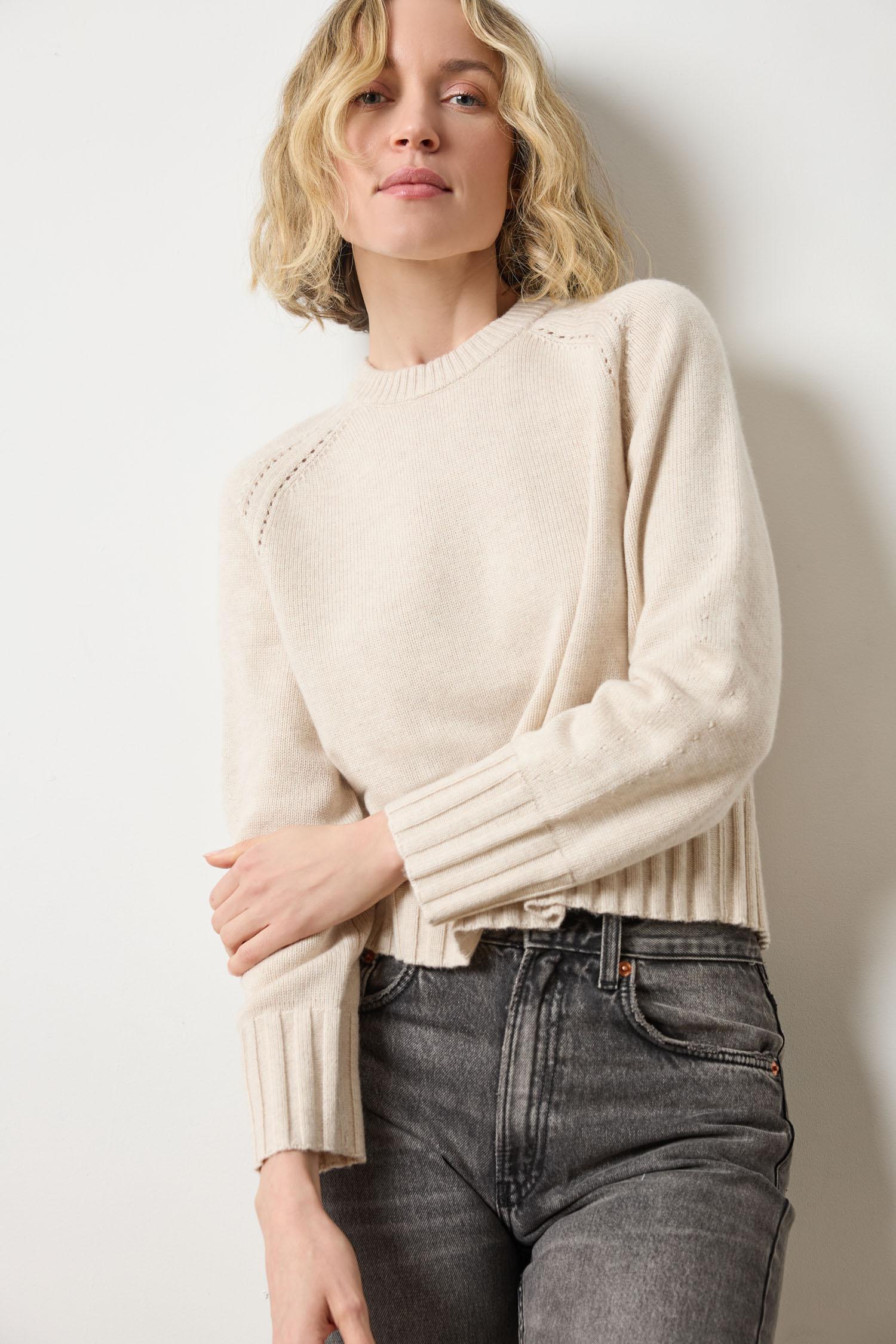 Saddle Sleeve Crewneck Sweater Womens Sweater Oat A1
