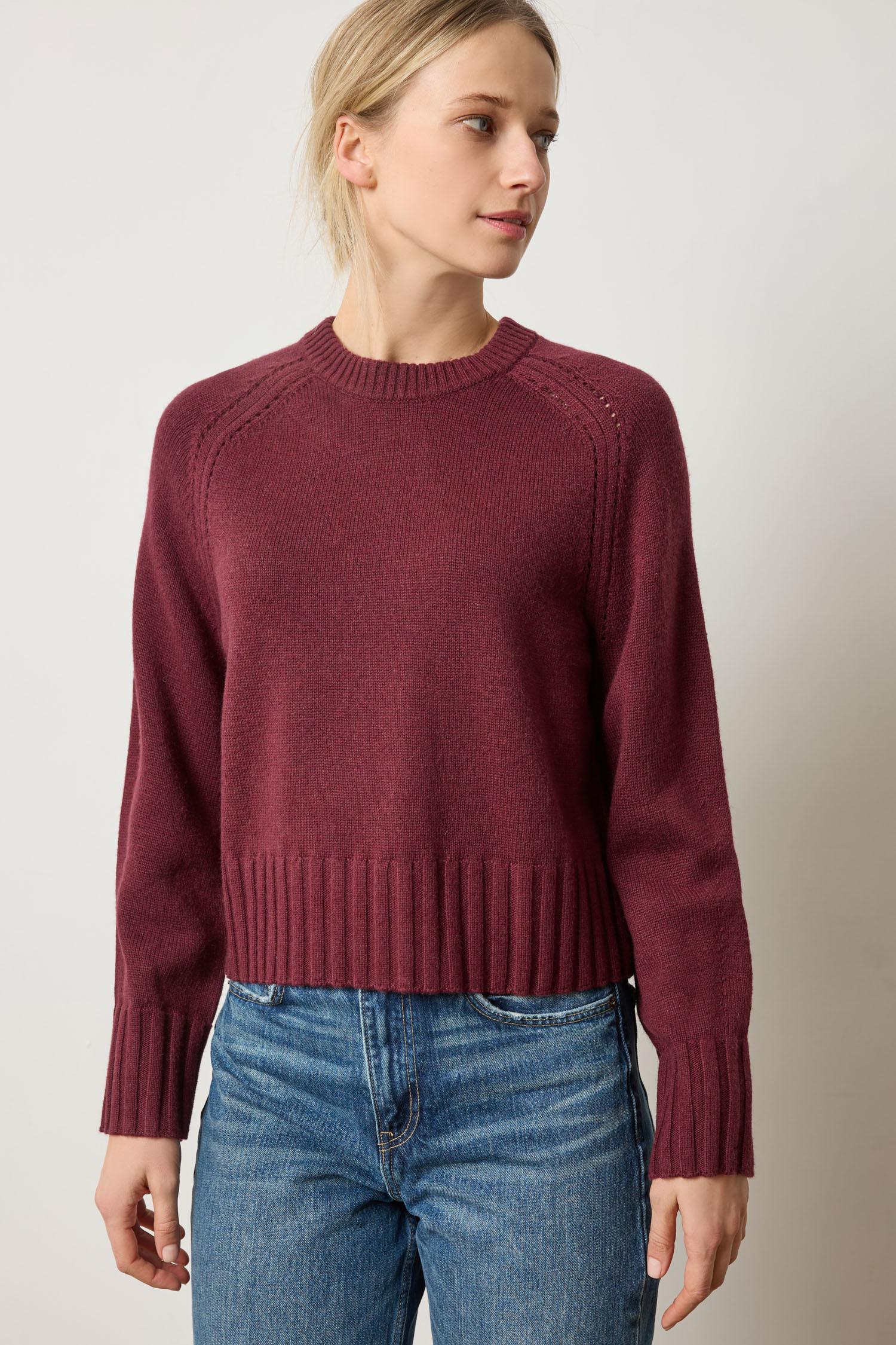 Saddle Sleeve Crewneck Sweater Womens Sweater Plum A1