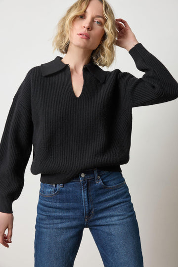Keyhole Rib Sweater Womens Sweater Black A1