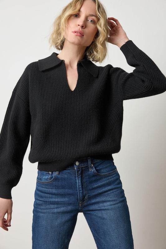 Keyhole Rib Sweater Womens Sweater Black A1