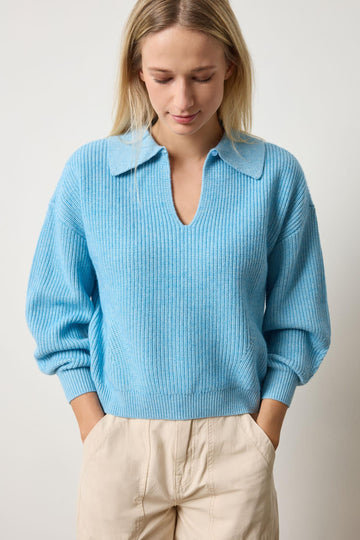 Keyhole Rib Sweater Womens Sweater Mystic Blue A1