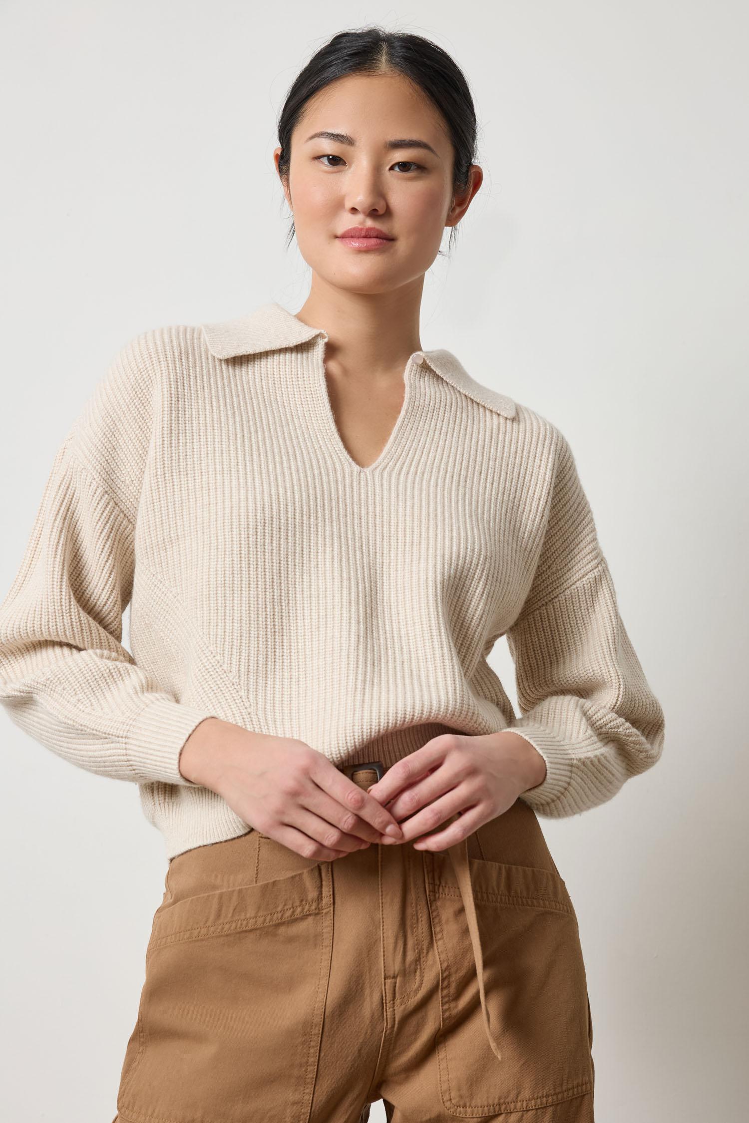 Keyhole Rib Sweater Womens Sweater Oat A1