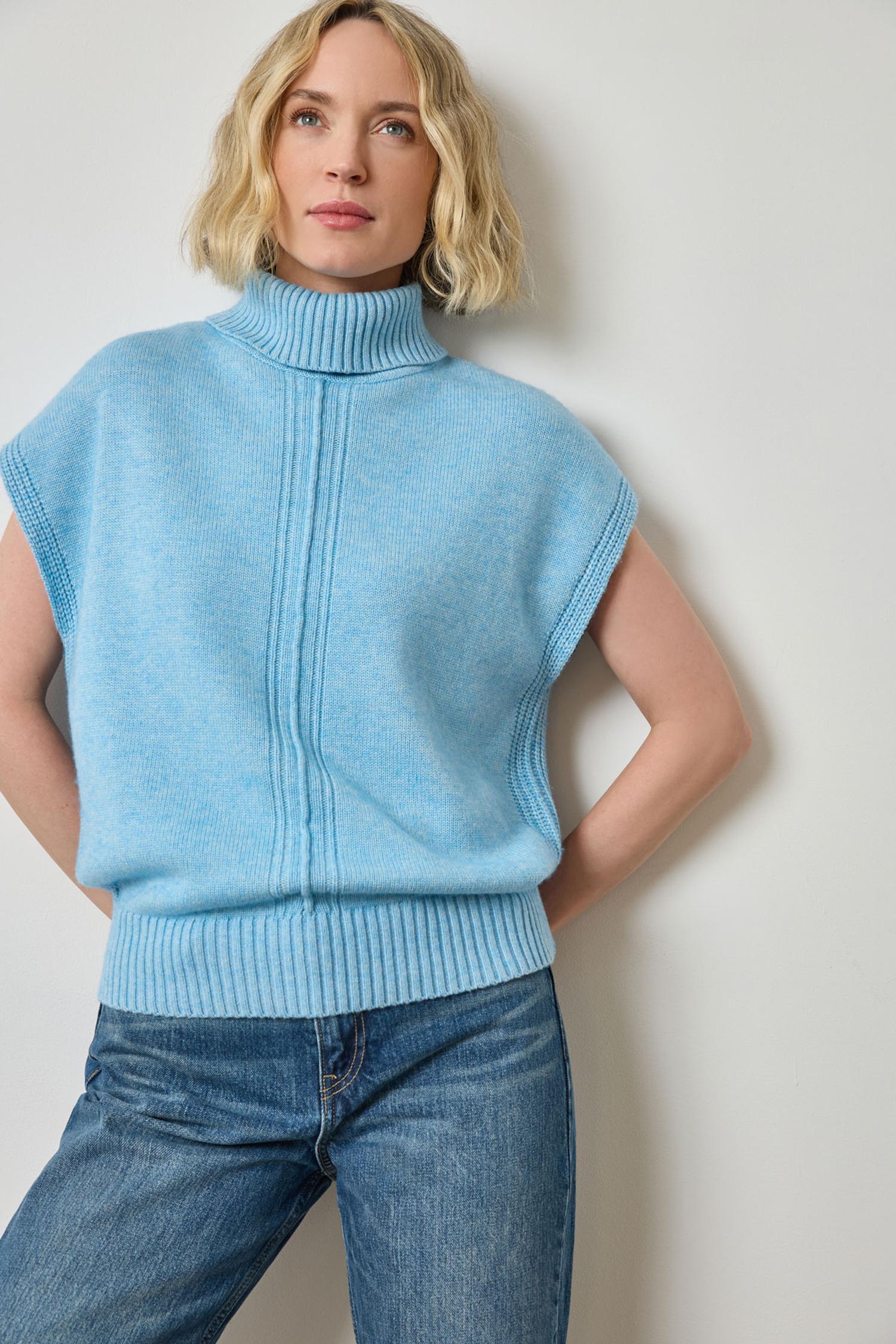 Turtleneck Wedge Sweater in color Mystic Blue Image A1