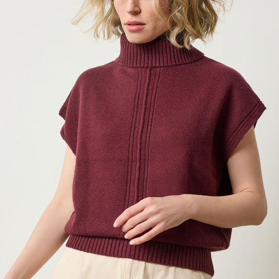 Turtleneck Wedge Sweater in color Plum Image A3
