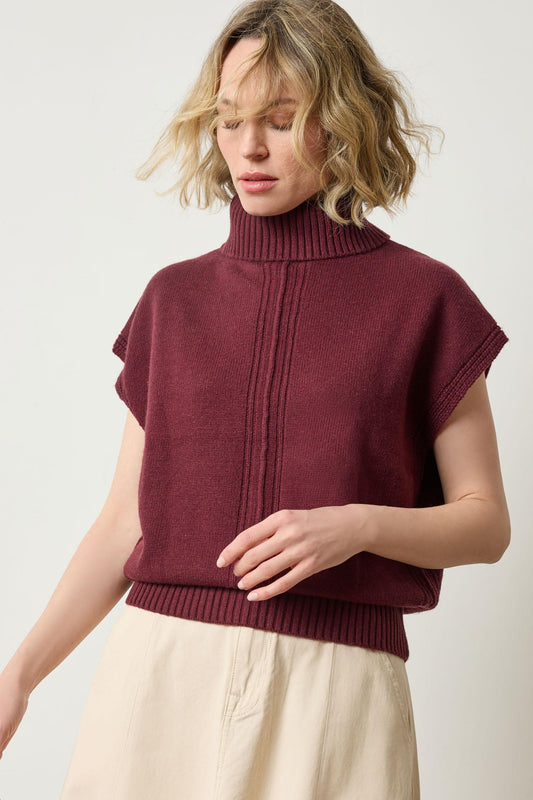 Turtleneck Wedge Sweater in color Plum Image A3