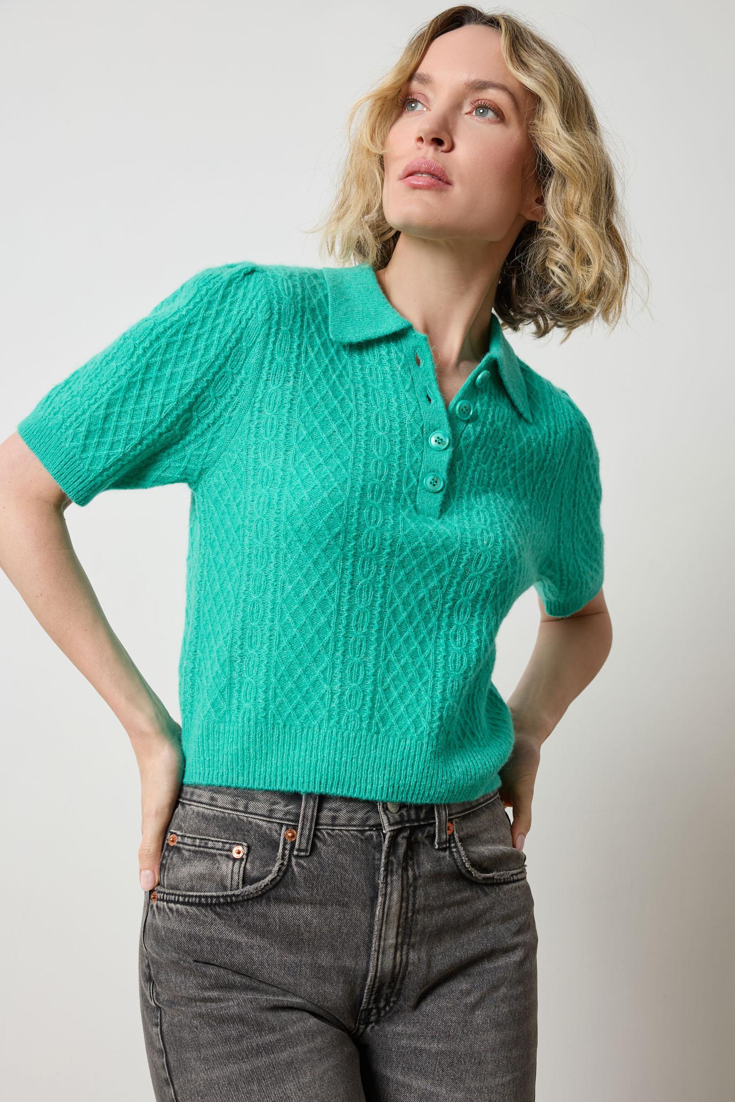 Mixed Stitch Elbow Sleeve Polo Womens Sweater Cascade A1