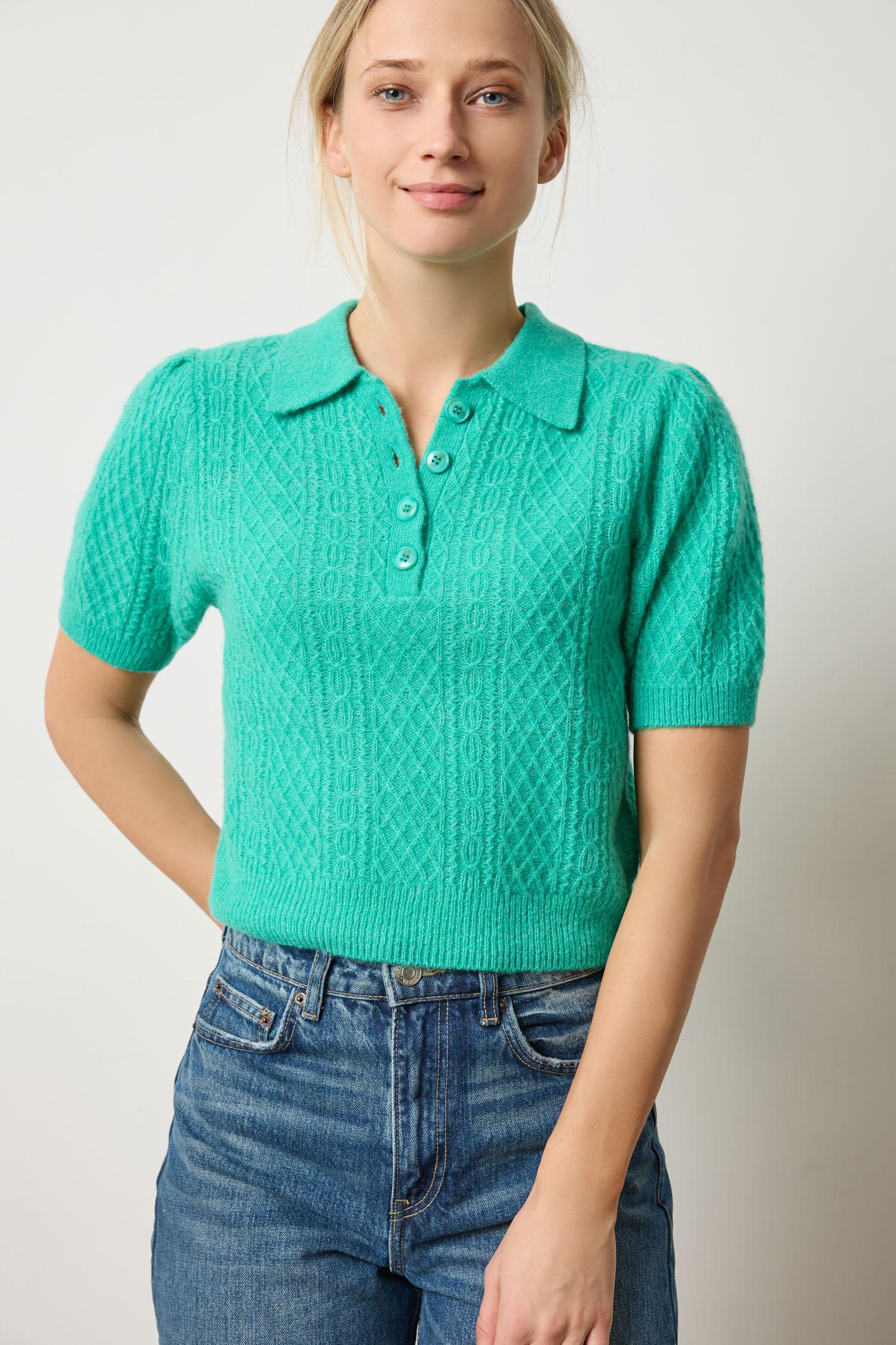 Mixed Stitch Elbow Sleeve Polo Womens Sweater Cascade A5