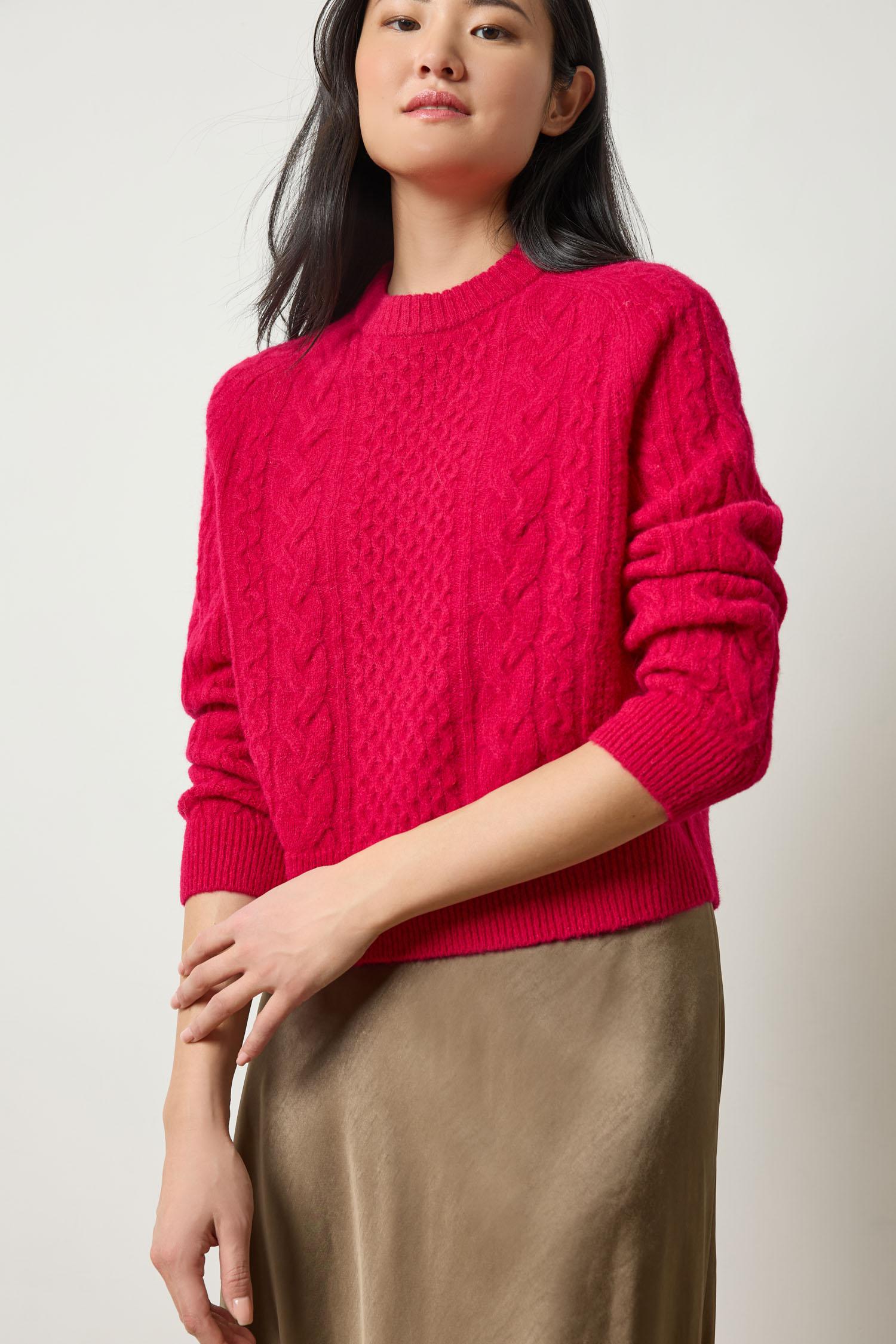 Mixed Stitch Pullover Womens Sweater Fuchsia A1