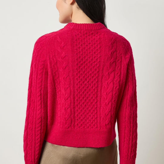Mixed Stitch Pullover Womens Sweater Fuchsia A2
