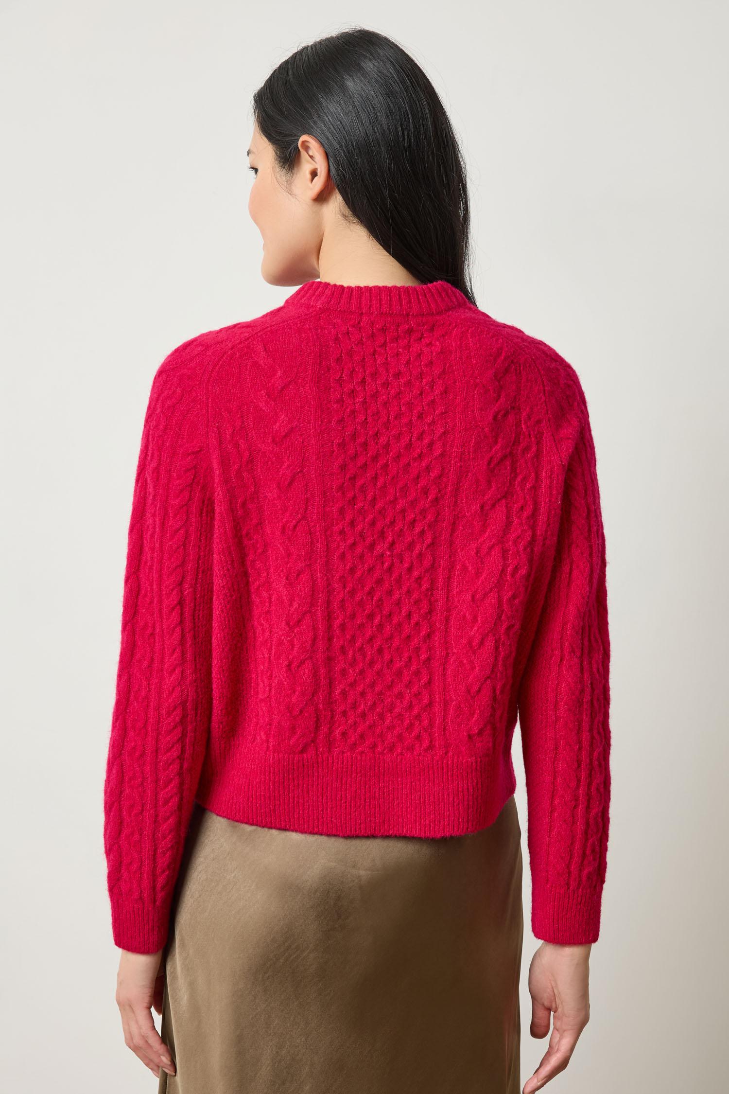 Mixed Stitch Pullover Womens Sweater Fuchsia A2
