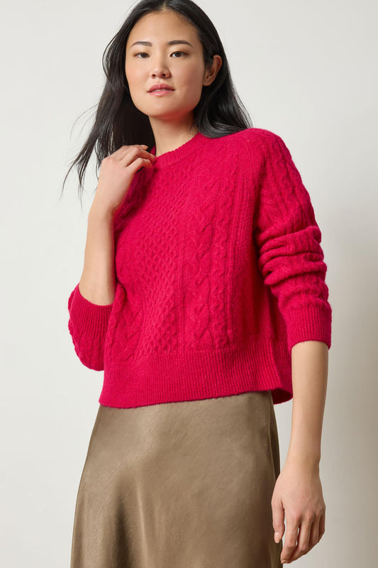 Mixed Stitch Pullover Womens Sweater Fuchsia A3