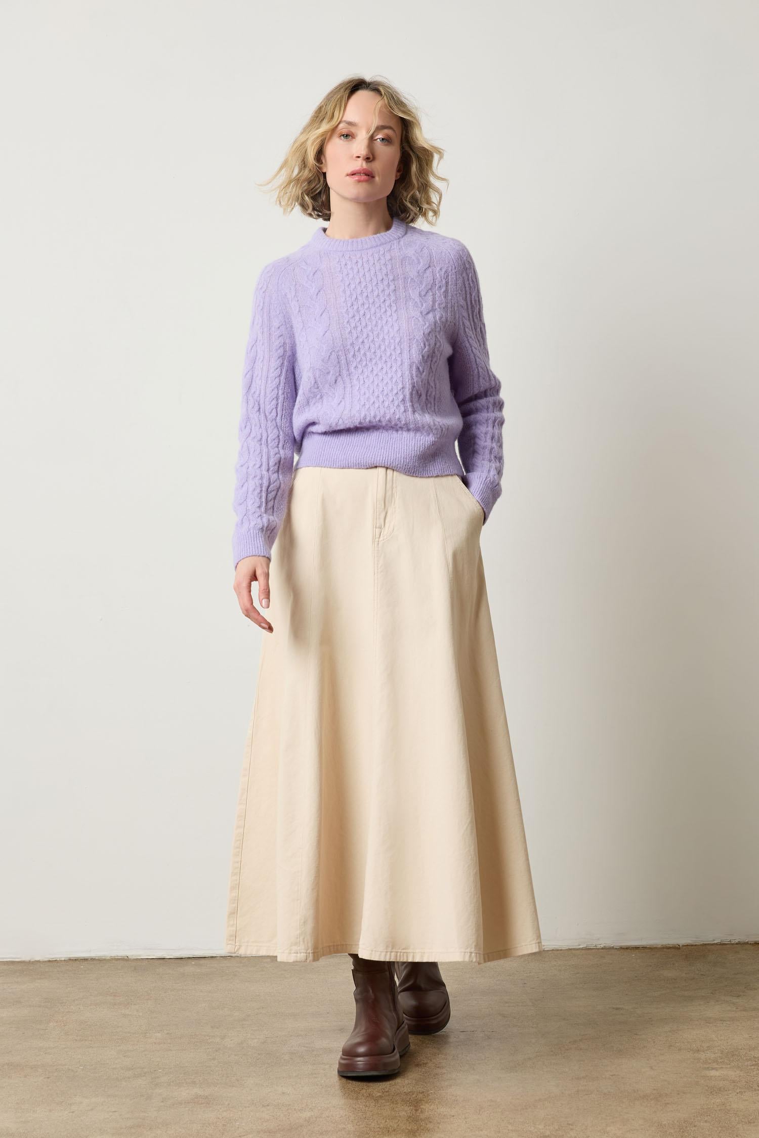 Mixed Stitch Pullover Womens Sweater Lavender A0