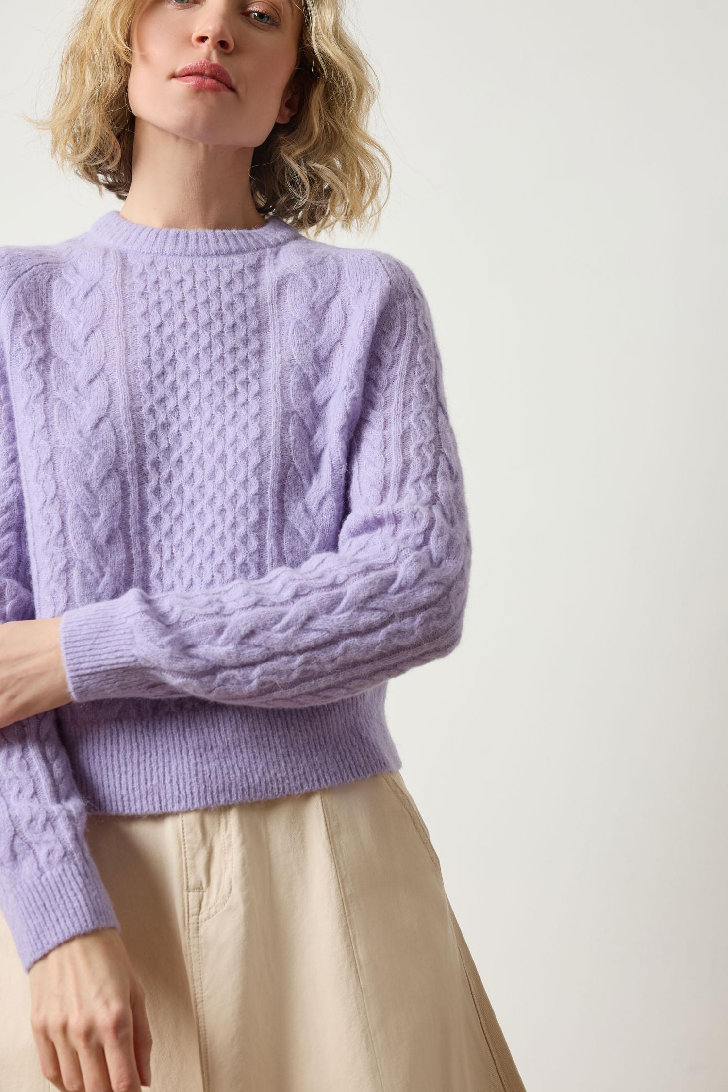 Mixed Stitch Pullover Womens Sweater Lavender A1