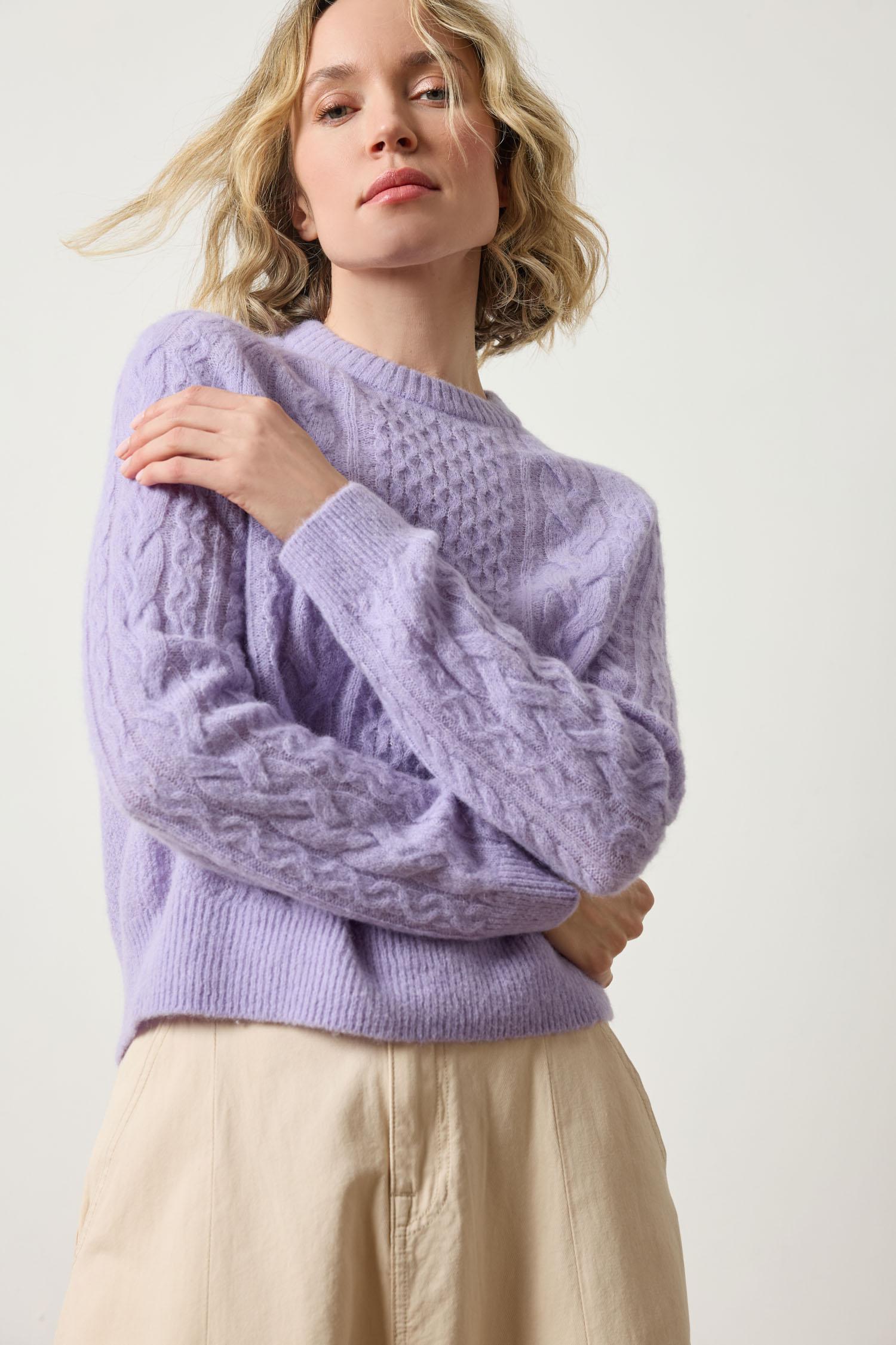 Mixed Stitch Pullover Womens Sweater Lavender A3