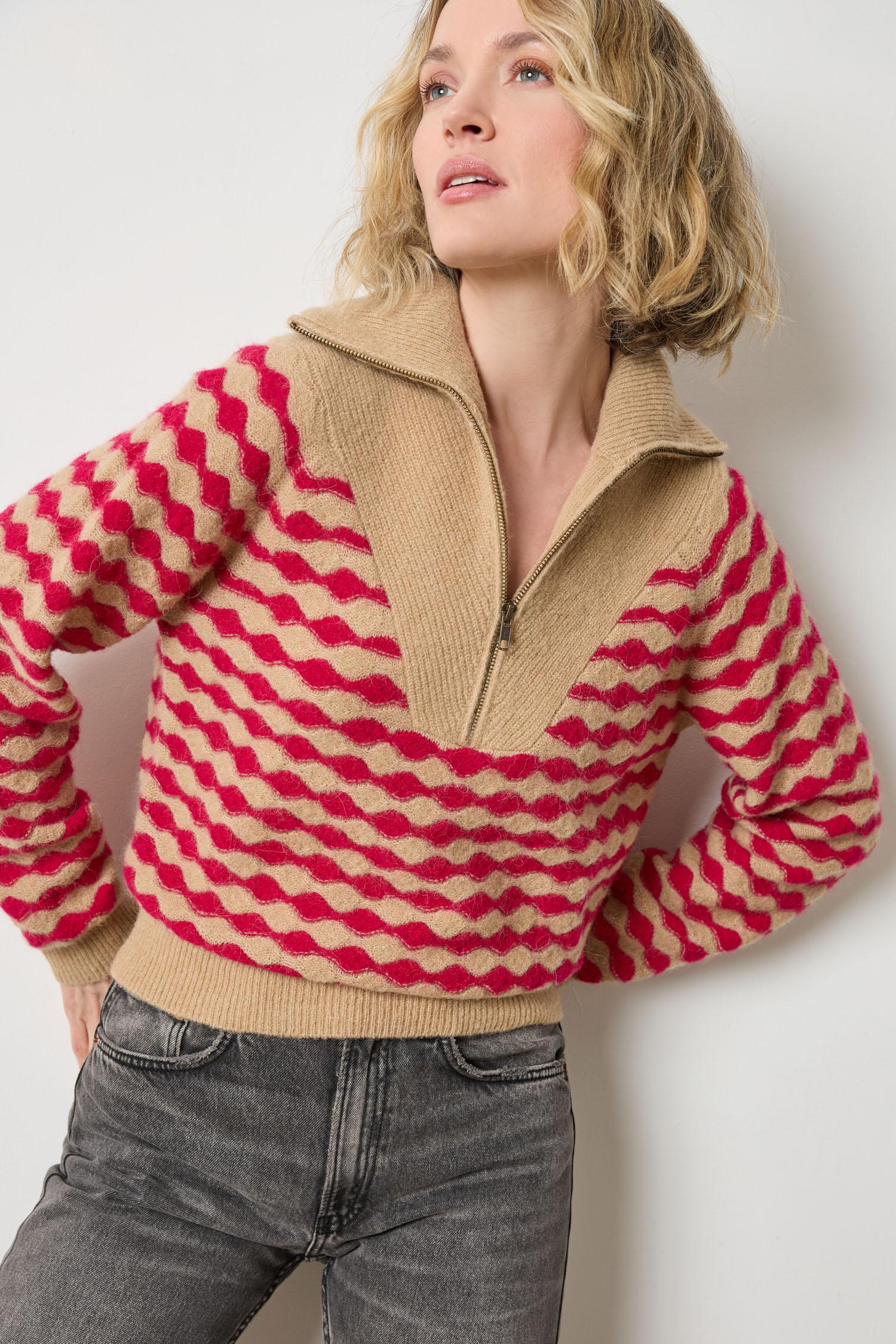 Mixed Stitch Half Zip in color Birch/Fuchsia Stripe Image A1