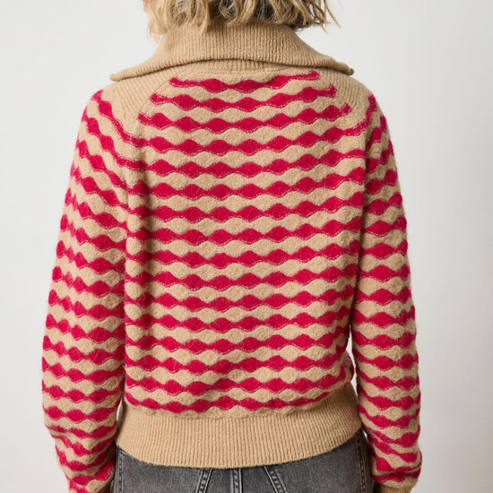 Mixed Stitch Half Zip in color Birch/Fuchsia Stripe Image A2