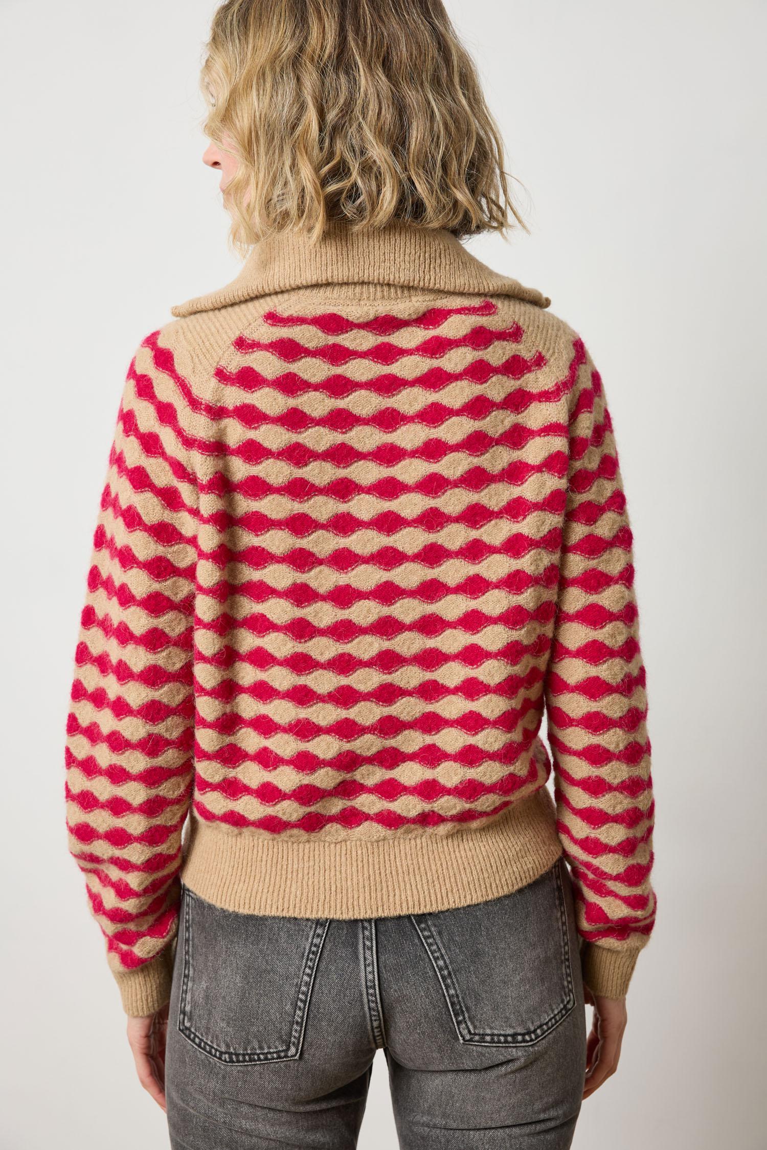 Mixed Stitch Half Zip in color Birch/Fuchsia Stripe Image A2