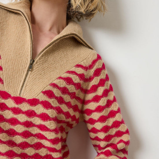 Mixed Stitch Half Zip in color Birch/Fuchsia Stripe Image A3