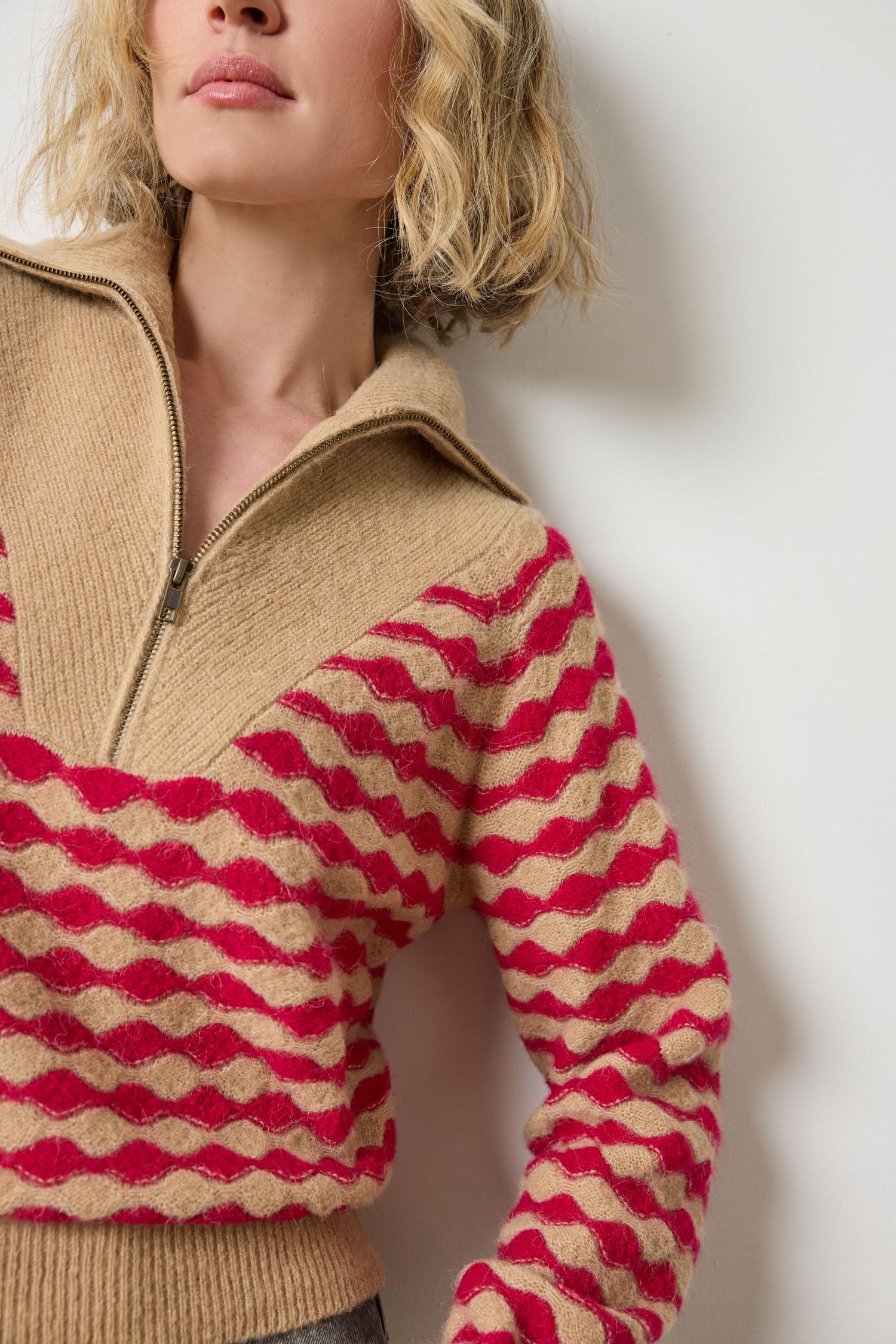 Mixed Stitch Half Zip in color Birch/Fuchsia Stripe Image A3