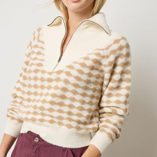 Mixed Stitch Half Zip in color Ivory/Birch Stripe Image A1