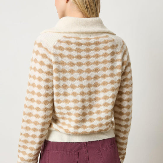 Mixed Stitch Half Zip in color Ivory/Birch Stripe Image A2