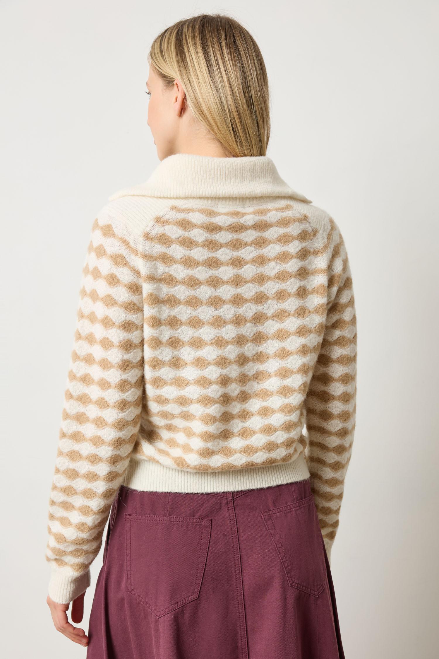 Mixed Stitch Half Zip in color Ivory/Birch Stripe Image A2