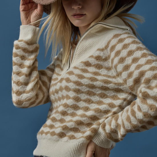 Mixed Stitch Half Zip in color Ivory/Birch Stripe Image C0