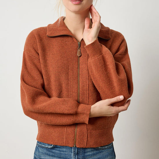 Zip Front Polo Cardigan in color Chutney Image A1