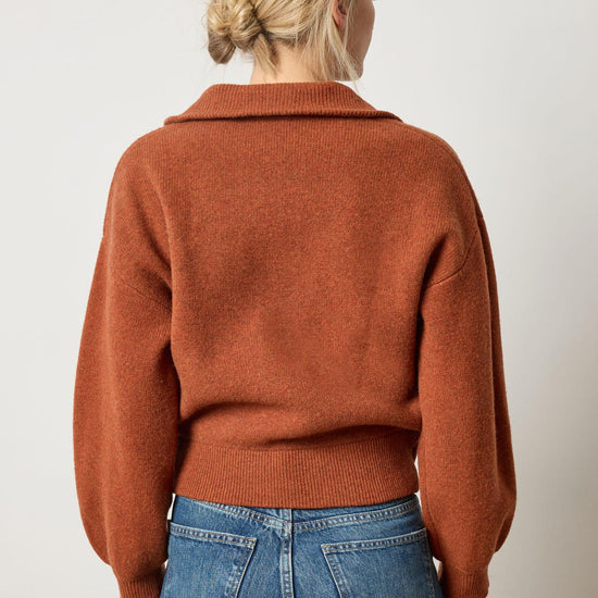 Zip Front Polo Cardigan in color Chutney Image A2