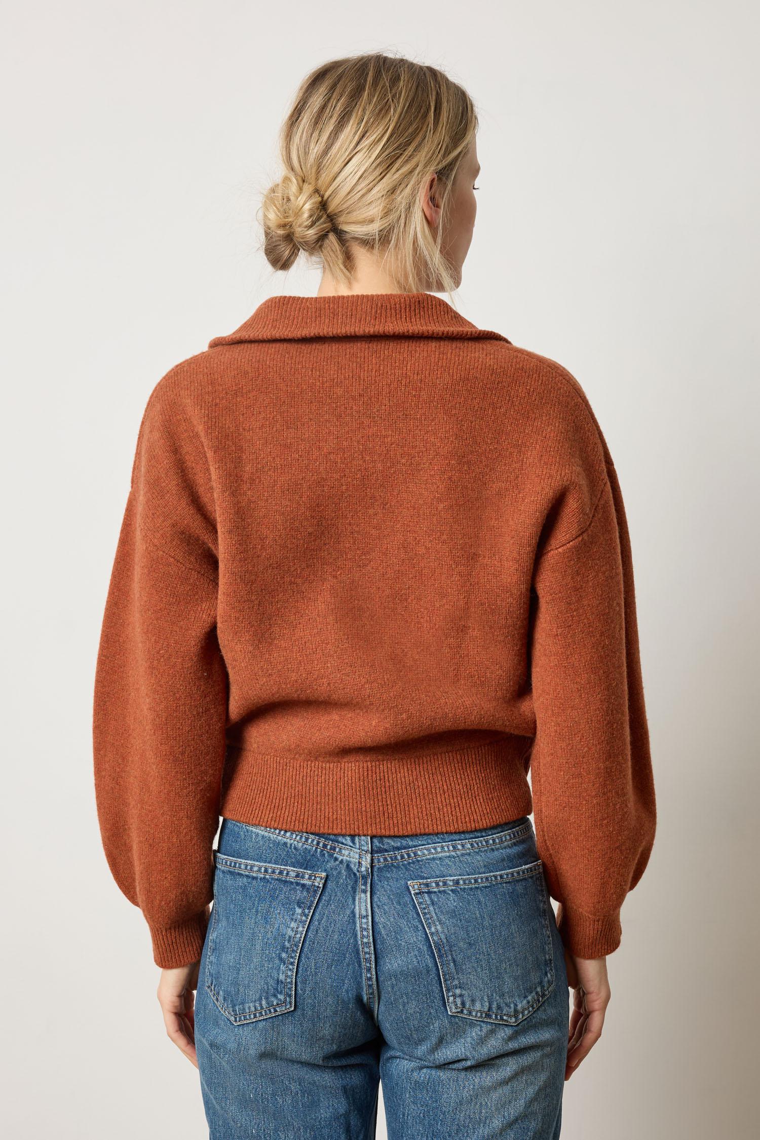 Zip Front Polo Cardigan in color Chutney Image A2