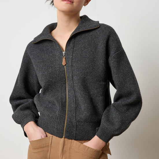 Zip Front Polo Cardigan in color Graphite Image A1