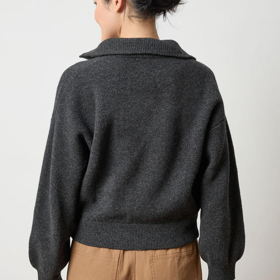 Zip Front Polo Cardigan in color Graphite Image A2