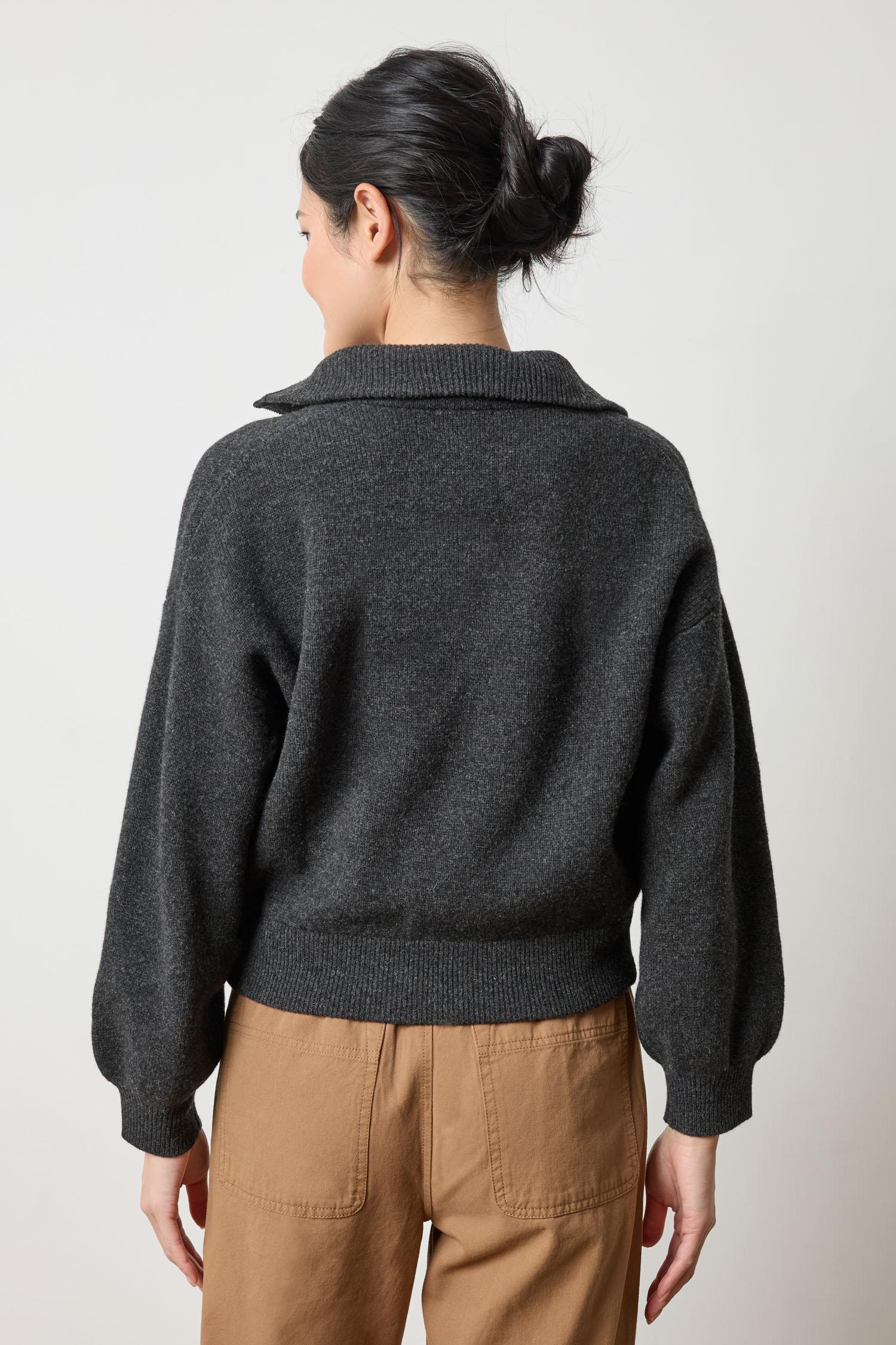 Zip Front Polo Cardigan in color Graphite Image A2