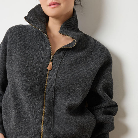 Zip Front Polo Cardigan in color Graphite Image A4