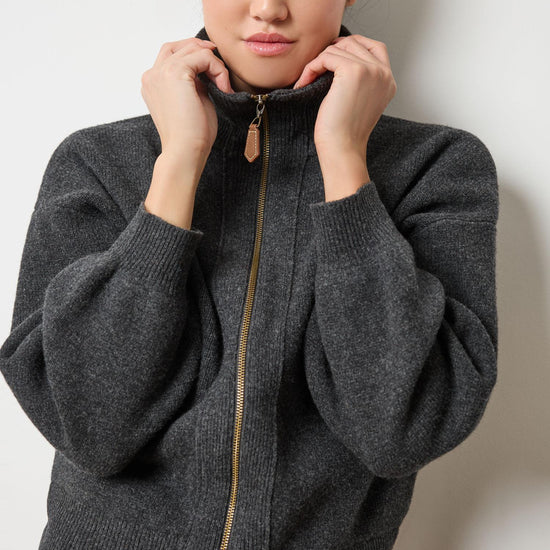 Zip Front Polo Cardigan in color Graphite Image A5