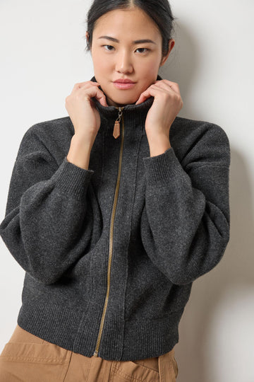 Zip Front Polo Cardigan in color Graphite Image A5