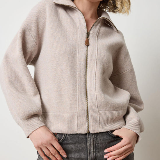 Zip Front Polo Cardigan in color Quartz Image A1