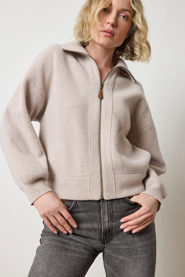 Zip Front Polo Cardigan in color Quartz Image A1