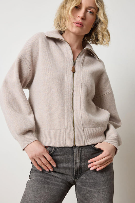 Zip Front Polo Cardigan in color Quartz Image A1