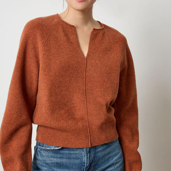 Split Neck Raglan Pullover in color Chutney Image A1