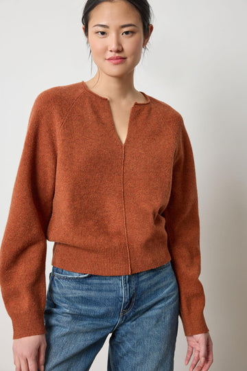Split Neck Raglan Pullover in color Chutney Image A1