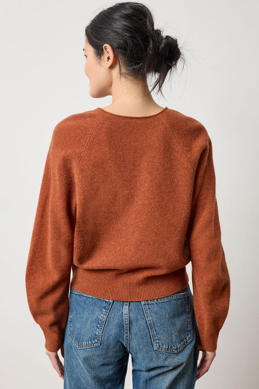Split Neck Raglan Pullover in color Chutney Image A2